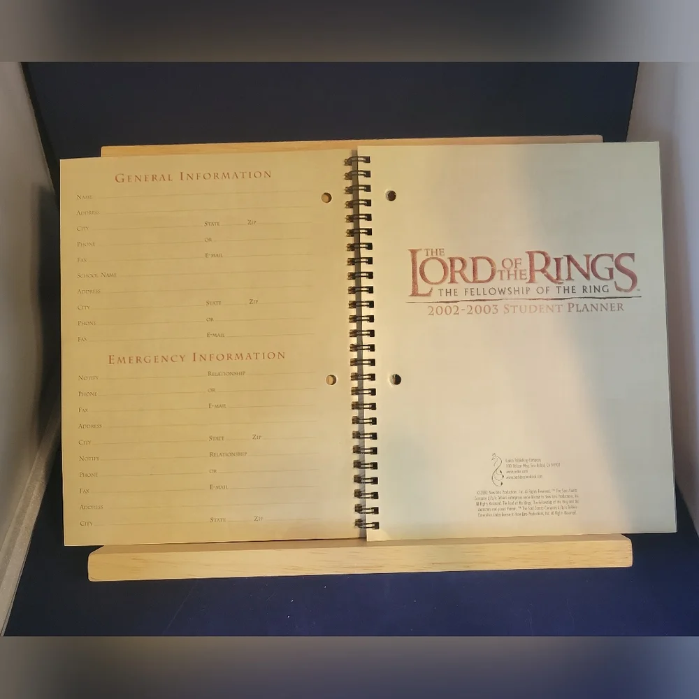 LORD OF THE RINGS STUDENT PLANNER (2003) **BRAND NEW**
